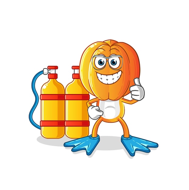 Vetor de mascote de desenho animado mergulhador de cabeça de carambola