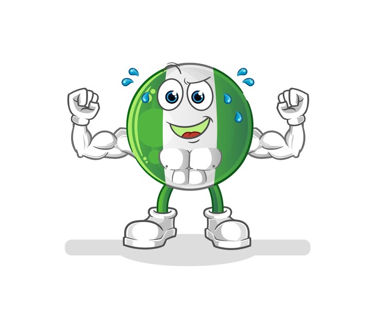 Vetor vetor de mascote de desenho animado muscular de bandeira nigeriana