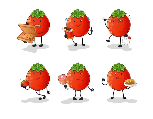 Vetor de mascote de desenho de personagem de conjunto de comida de tomate
