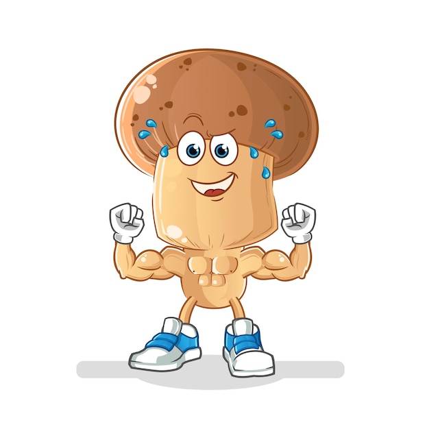 Vetor de mascote muscular de desenho animado de cabeça de cogumelo