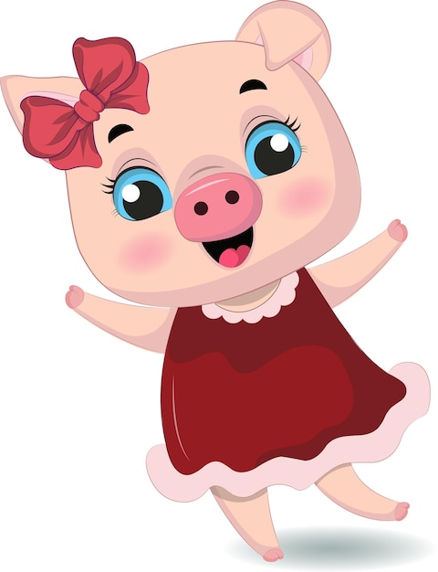 Vetor vetor de menina porco bebê fofo desenho animado