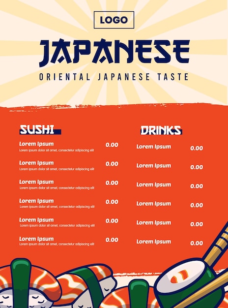 Vetor vetor de menu de comida japonesa para design de modelo