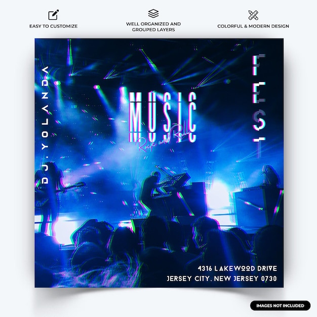 Vetor de modelo de banner da web de postagem de Instagram de música vetor premium
