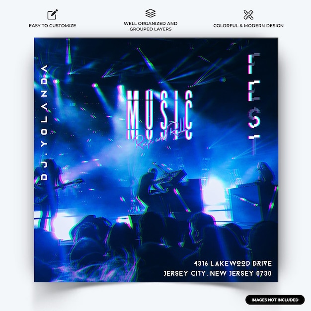 Vetor vetor de modelo de banner da web de postagem de instagram de música vetor premium