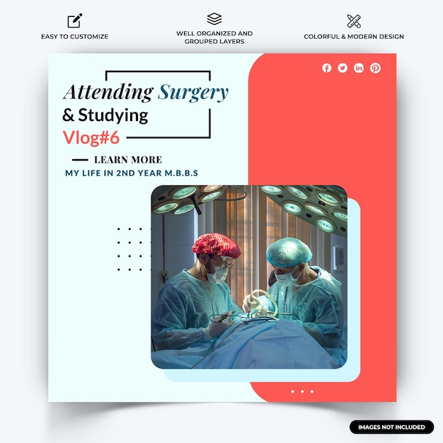 Vetor de modelo de banner da web de postagem de instagram médica e hospitalar vector premium