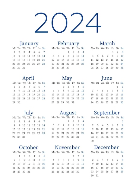 Vetor vetor de modelo de calendário 2024 em inglês simple minimal design 2024 planner