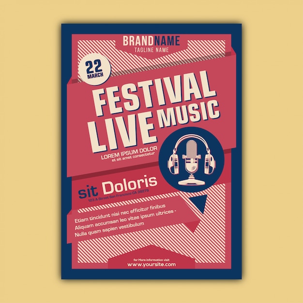 Vetor de modelo de cartaz do festival de música com vintage e estilo retro