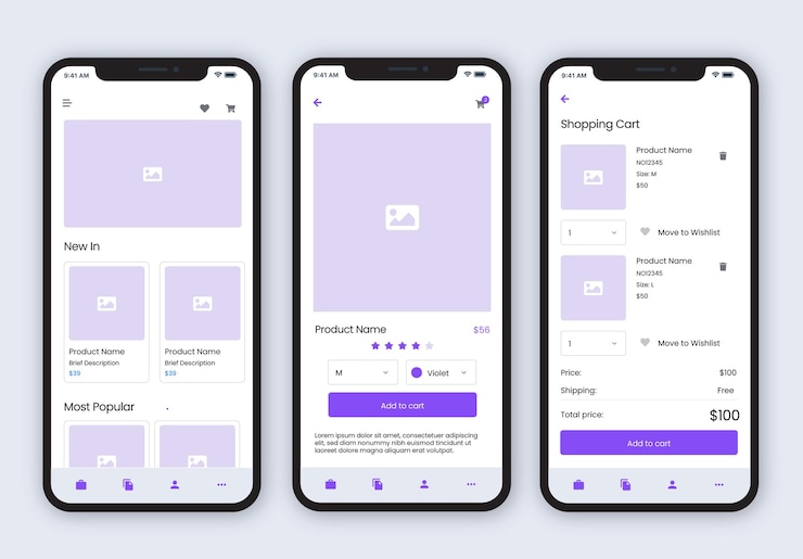 Vetor vetor de modelo de design de aplicativo móvel. wireframes ux ui design para compras, varejo e negócios