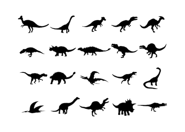 Vetor vetor de modelo de design de conjunto de ícones de silhueta de dinossauro