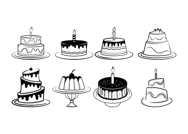 Vetor de modelo de design de ícone de ilustração de arte de linha de bolo de aniversário