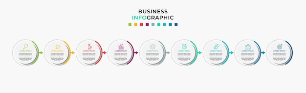 Vetor de modelo de design de infográfico de negócios com ícones e 9 nove opções ou etapas