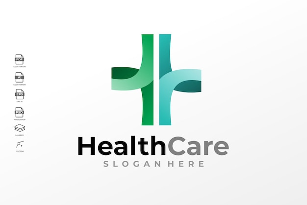 Vetor de modelo de design de logotipo médico de farmácia de cuidados de saúde de gradiente moderno