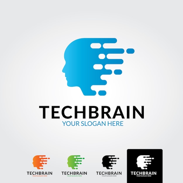 Vetor de modelo de logotipo de cérebro de tecnologia mínima