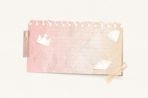 Vetor de modelo de papel de nota rosa brilhante amassado