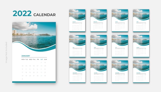 Vetor vetor de modelo printready de calendário de parede 2022 design limpo