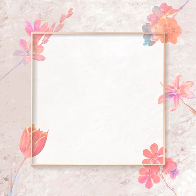 Vetor de moldura quadrada floral rosa em branco