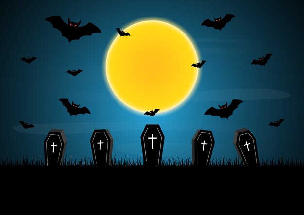 Vetor de morcego de lua de caixão de Halloween