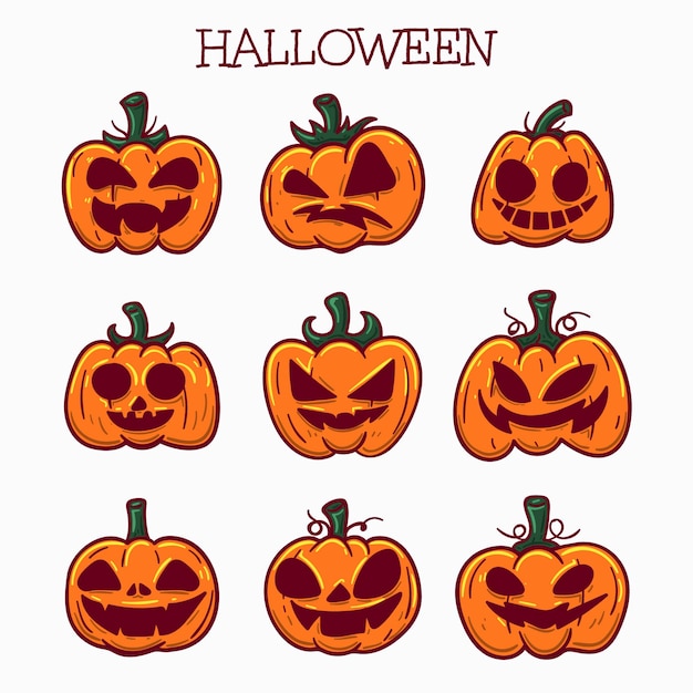 Vetor de pacote de adesivos de abóbora de Halloween