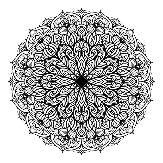 Vetor de padrão floral mandala preto e branco sobre fundo branco para colorir modelo de design de livro