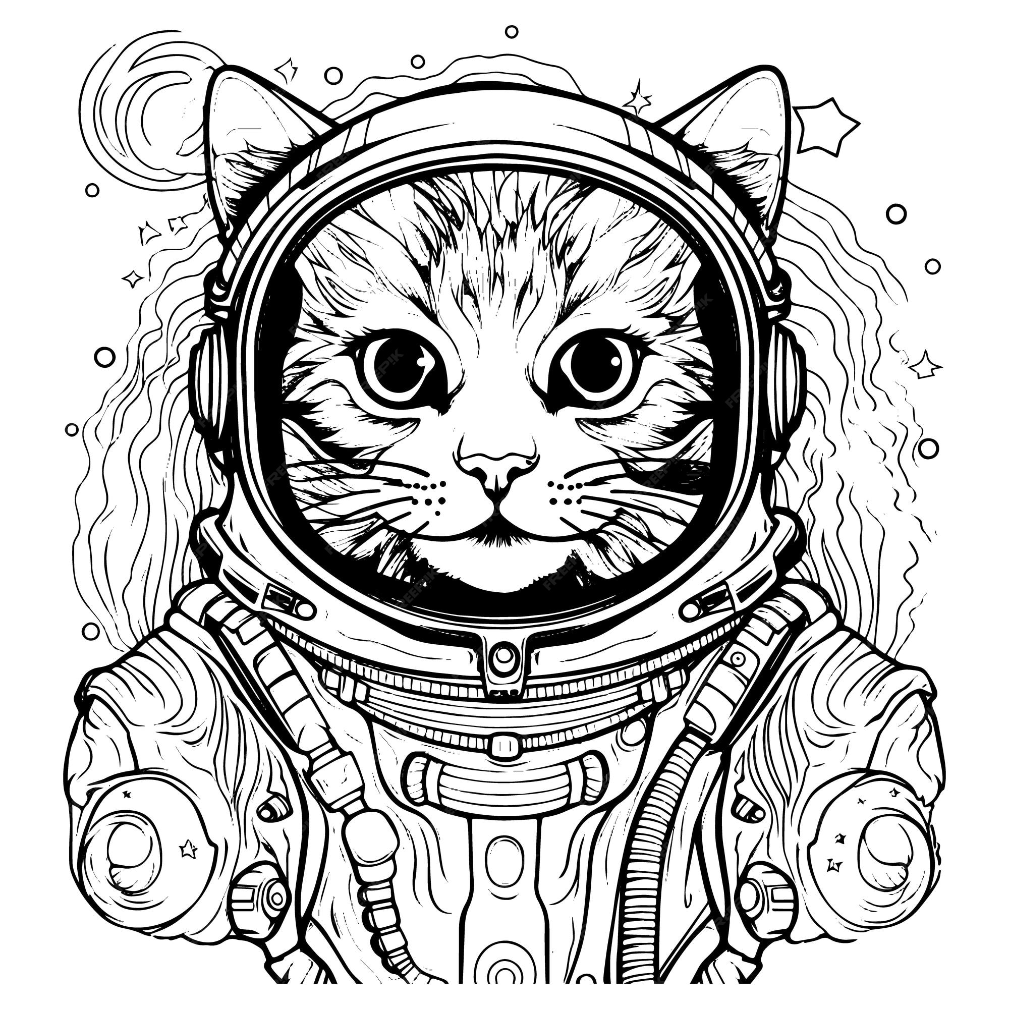 Desenho de Gatito astronauta para Colorir - Colorir.com