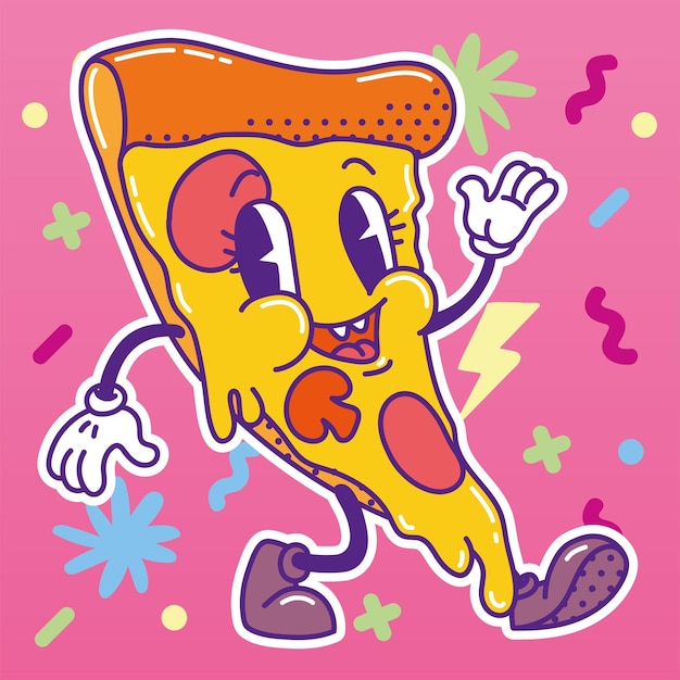 Vetor de personagem de desenho animado tradicional de pizza feliz colorida isolada