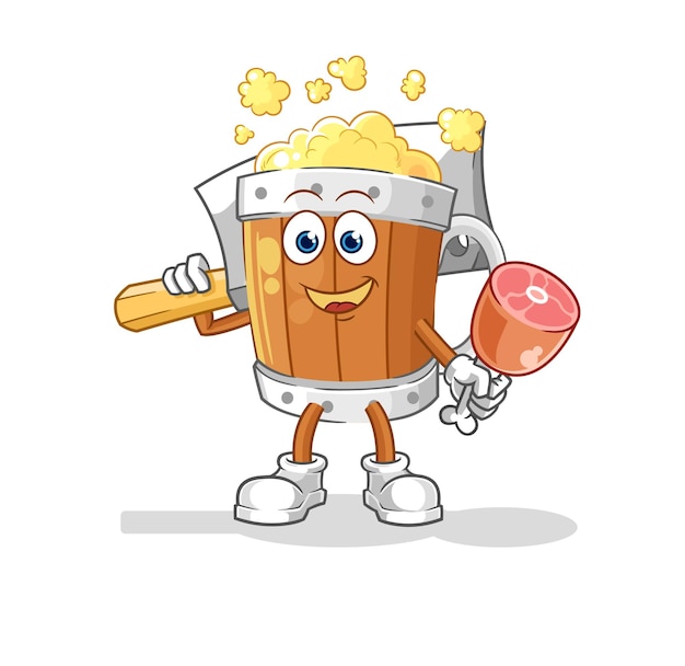 Vetor de personagem de ilustração de açougueiro de caneca de cerveja