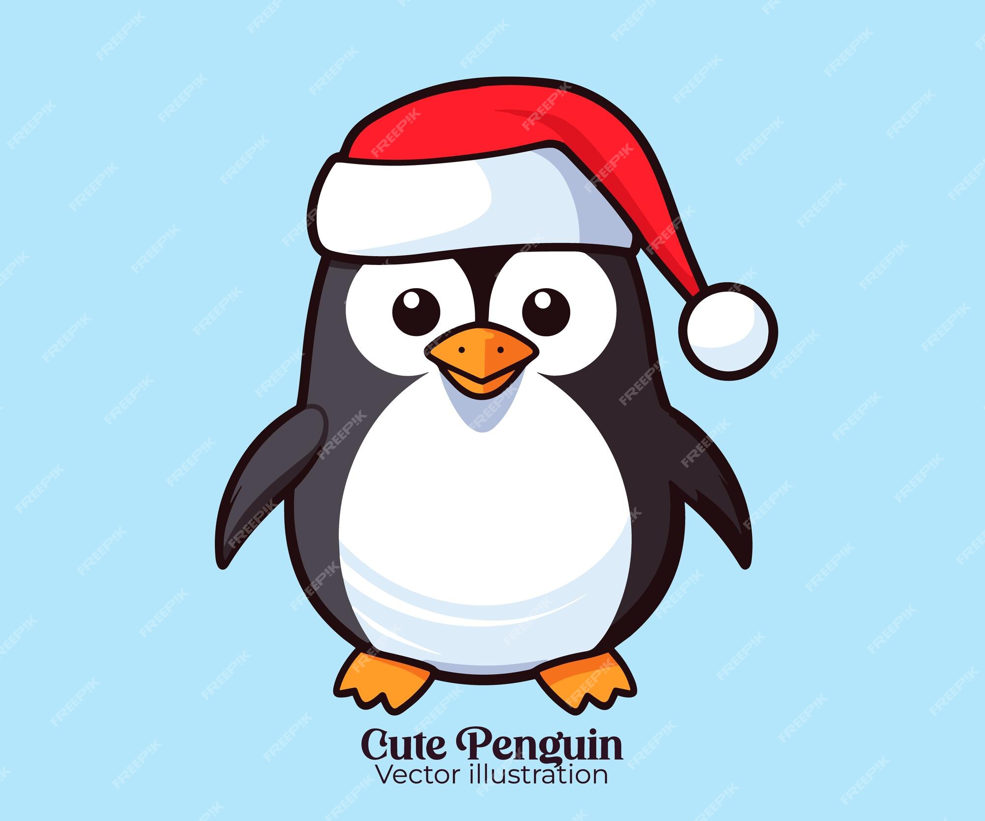 Pinguim fofo com chapéu de papai noel desenho animado de natal