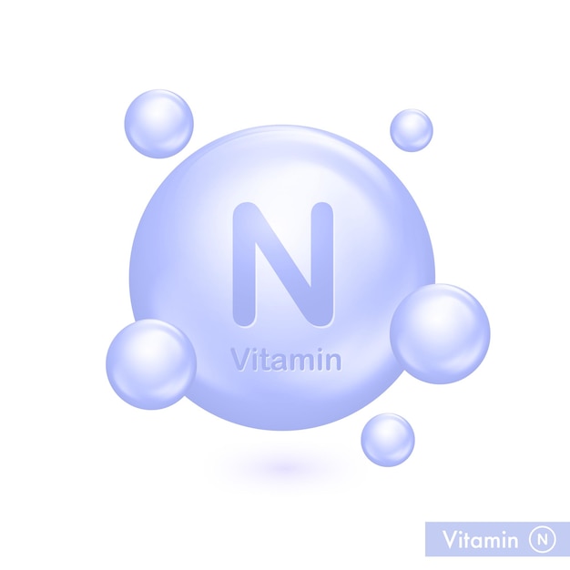 Vetor de pílula de vitamina n para cuidados de saúde 3d bolhas abstratas azuis de ácido cuidados com a pele e complexo de beleza