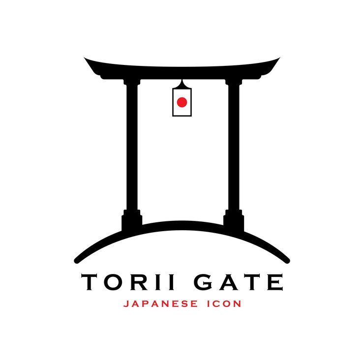 Vetor vetor de portão torii japonês e ilustração com modelo de slogan