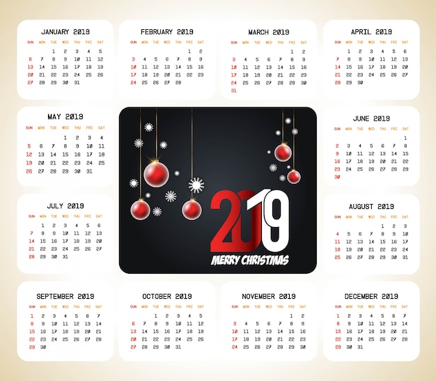 Vetor de projeto de calendário de natal de 2019