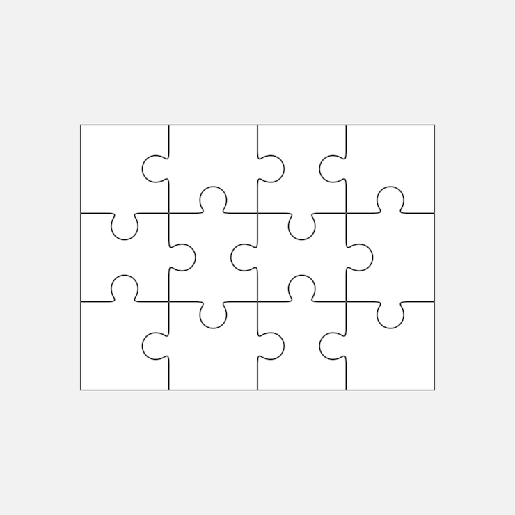 Vetor de quebra-cabeça, modelo simples em branco 4x3, doze peças