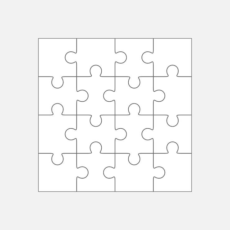 Vetor de quebra-cabeça, modelo simples em branco dezesseis elementos