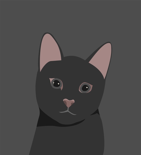 Vetor vetor de rosto animal, imagem de retrato de gato preto em fundo cinza