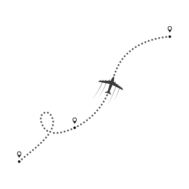 Vetor de rota de linha de voo de avião com design de ilustração de ponto de partida