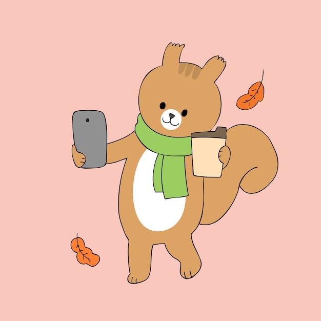 Vetor de selfie de esquilo bonito dos desenhos animados.
