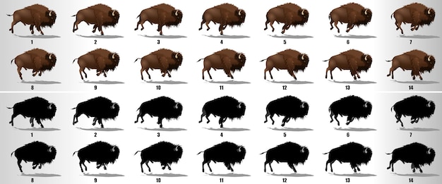 Vetor vetor de sequência de animação de ciclo de execução de bisonte