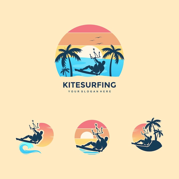 Vetor de silhueta de ilustração de conceito de design de kite surf