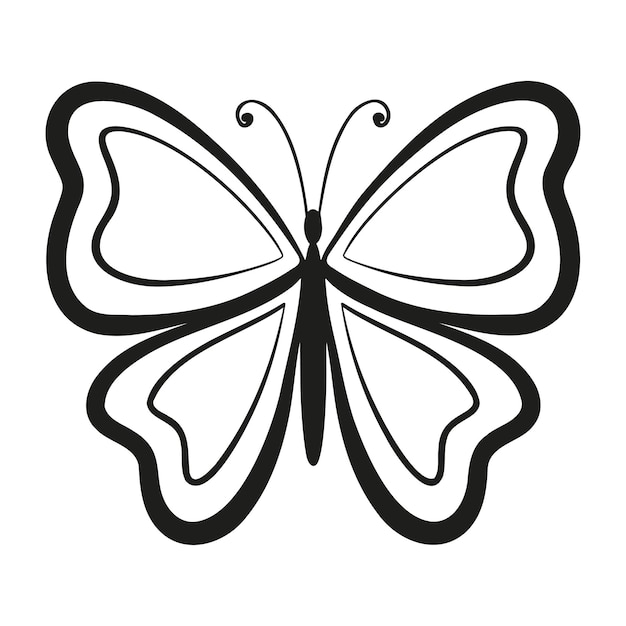 Vetor vetor de silhueta desenhado à mão de borboleta preta simples separado em fundo branco