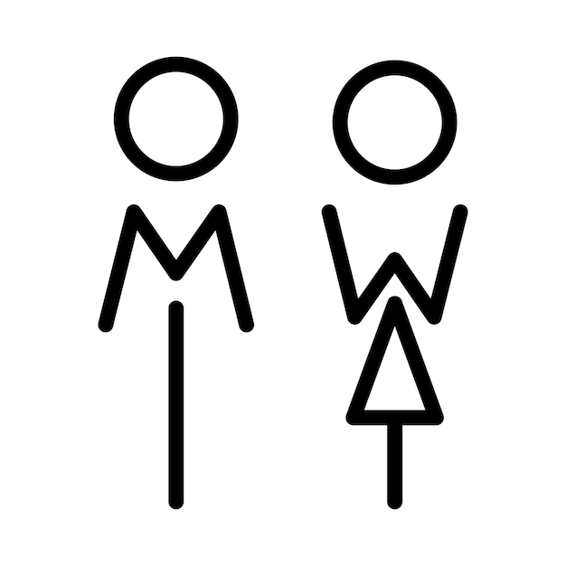 Vetor vetor de sinal de banheiro com símbolo de banheiro de homem e mulher em uma ilustração de pictograma de glifo