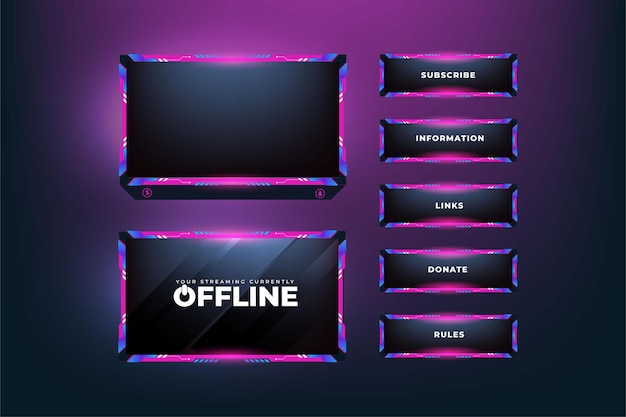 Vetor de sobreposição de tela feminino com cores rosa e escuras design de painel de tela de jogos com formas abstratas para o sistema de transmissão painel de sobreposição de streaming digital com efeitos de luz de cores femininos