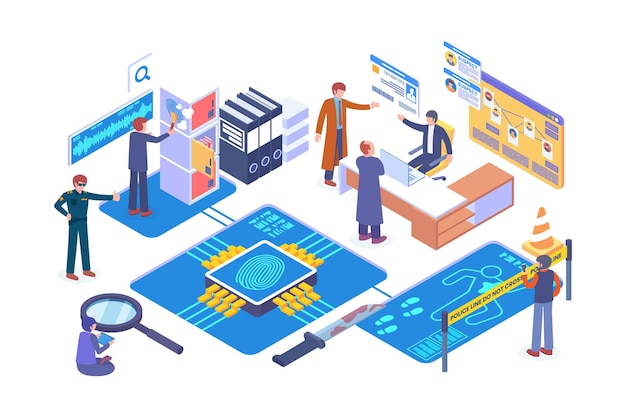 Vetor vetor de tecnologia de identificação isométrica de crime