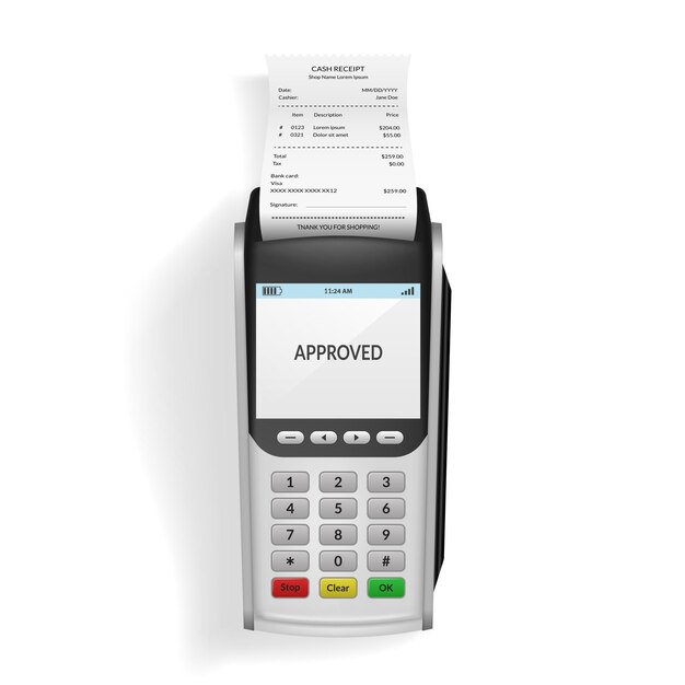 Vetor vetor de terminal pos de banco detalhado em 3d realista