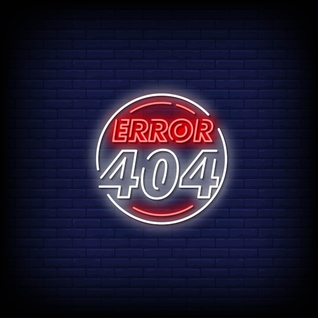 Vetor de texto de estilo de sinais de néon Error 404