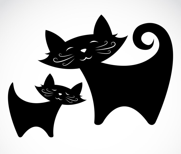Vetor vetor de um gato preto sobre fundo branco. fácil ilustração vetorial em camadas editáveis. animais.