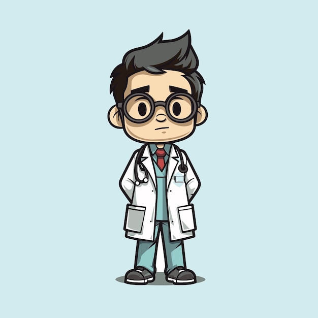 Vetor de um médico asiático fofo em estilo cartoon