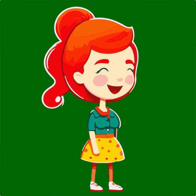 Vetor de uma menina com cabelo vermelho em um vestido em um fundo verde