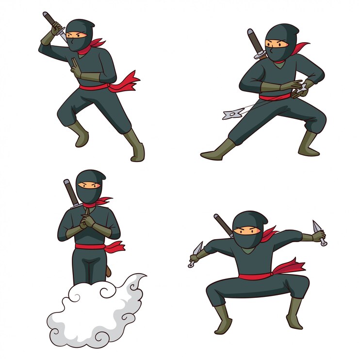Vetor de vários movimentos de ninja