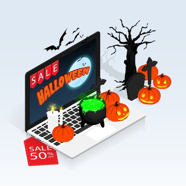 Vetor de venda on-line isométrica de halloween