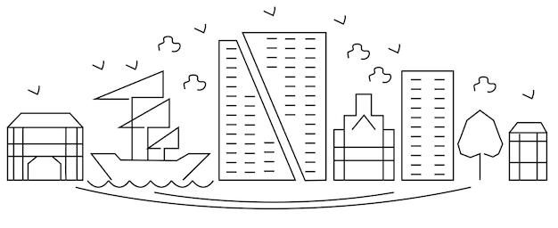 Vetor de viagens lineart de marco de cidade desenhado à mão