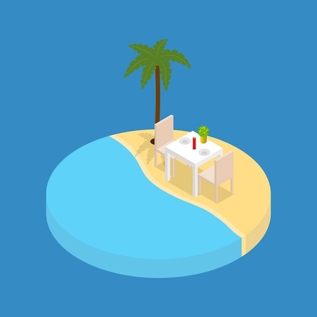 Vetor de vista isométrica de elemento de férias de praia 3d